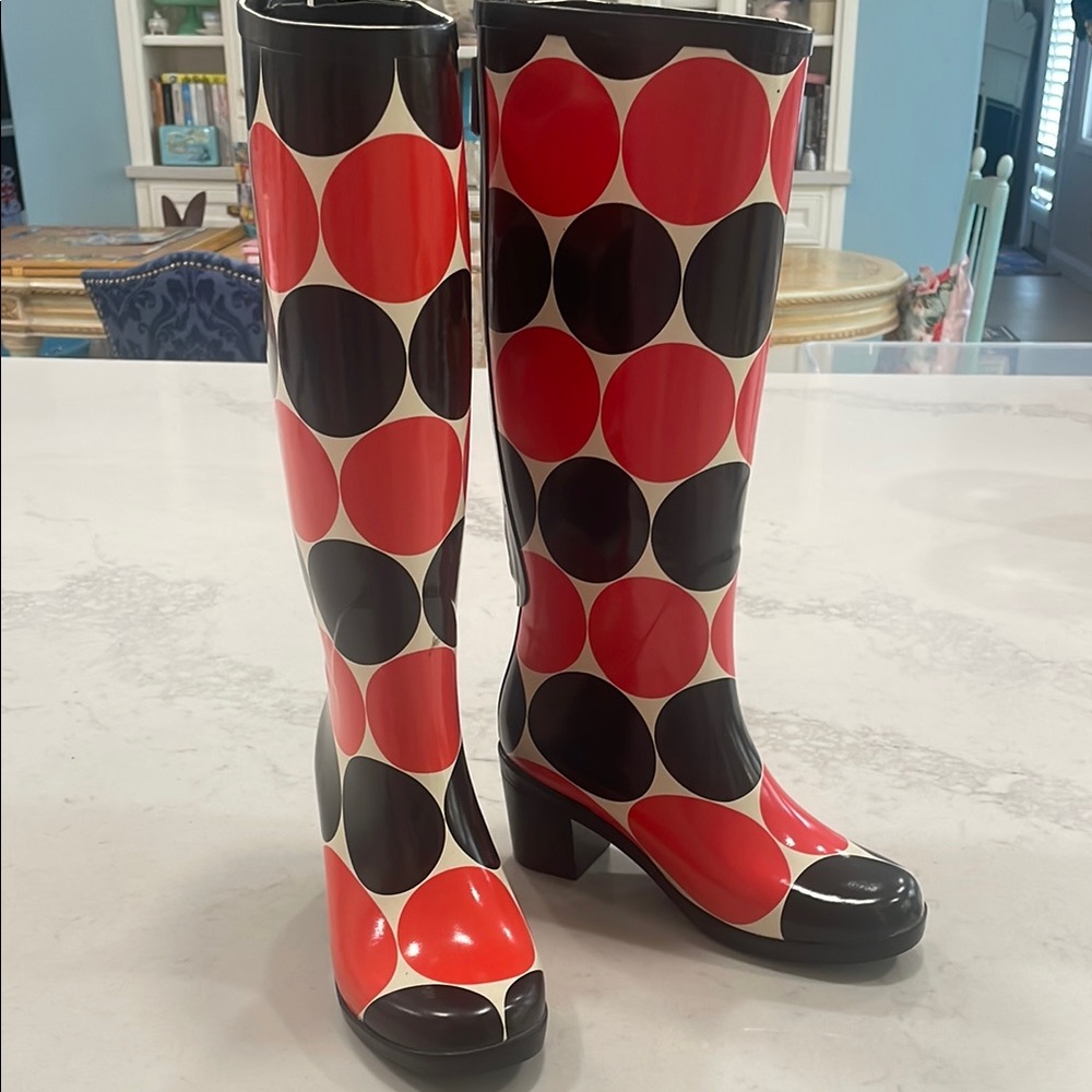 Stylish Red and Black Polka Dot Women's Rain Boots by Kate Spade